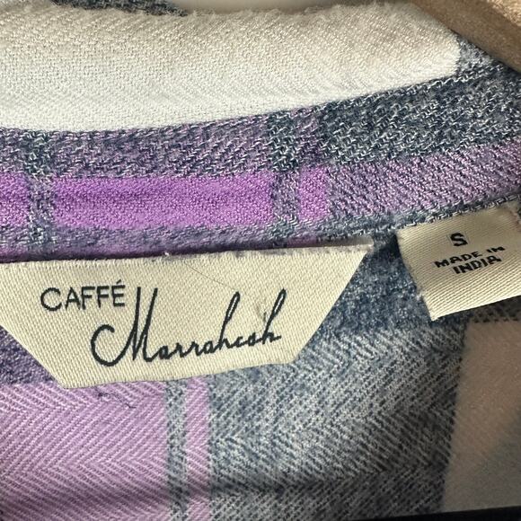 Caffe Marrakesh Womens Long Sleeve Button-Up Soft Grey/Purple Plaid Shirt Small - Picture 9 of 11